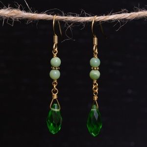 Handmade Serpentine & Glass Drop Earrings
